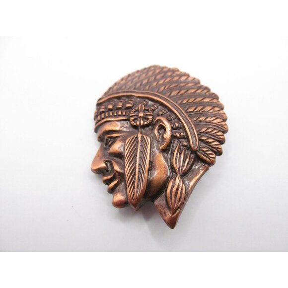 Vintage Copper Native American Chief Profile Pin Brooch - Picture 7 of 11